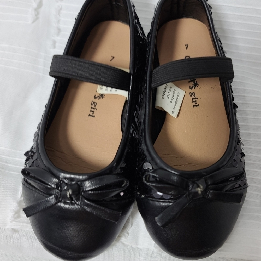 Girl's black sequin dress shoes, sz 7